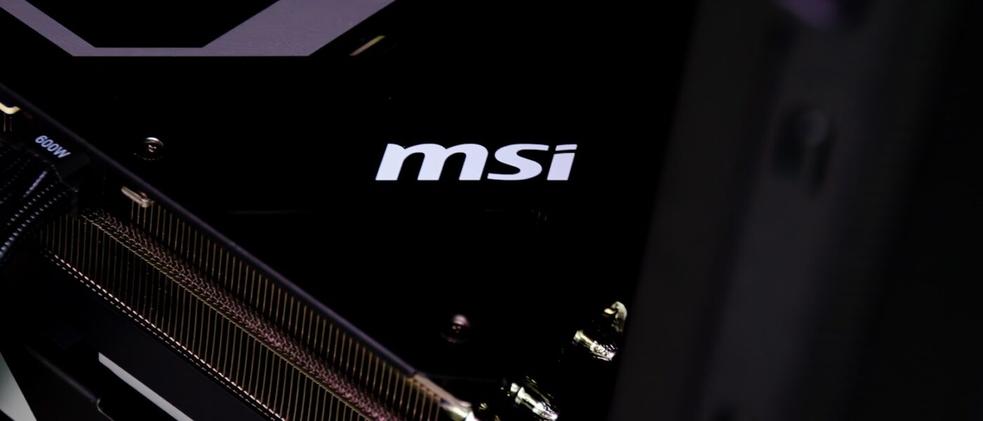 A close up of the msi logo on the side of a motherboard