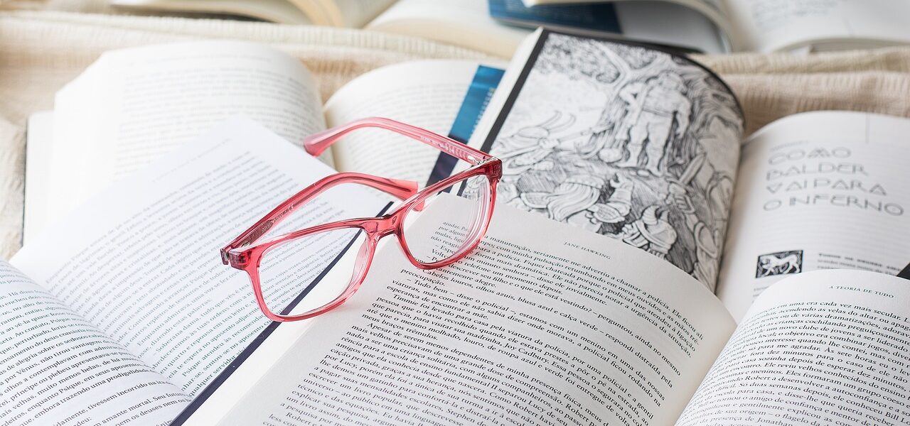 glasses, reading, books