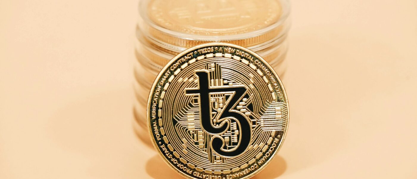 a stack of coins sitting on top of a table