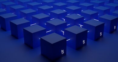 a group of blue cubes with numbers on them