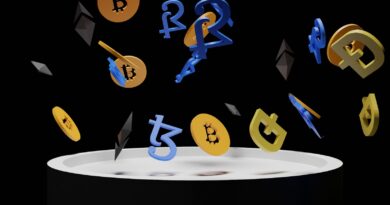 a bunch of bitcoins falling into the air