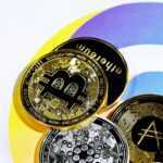 a pile of bitcoins sitting on top of each other