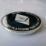 a close up of a coin on a table