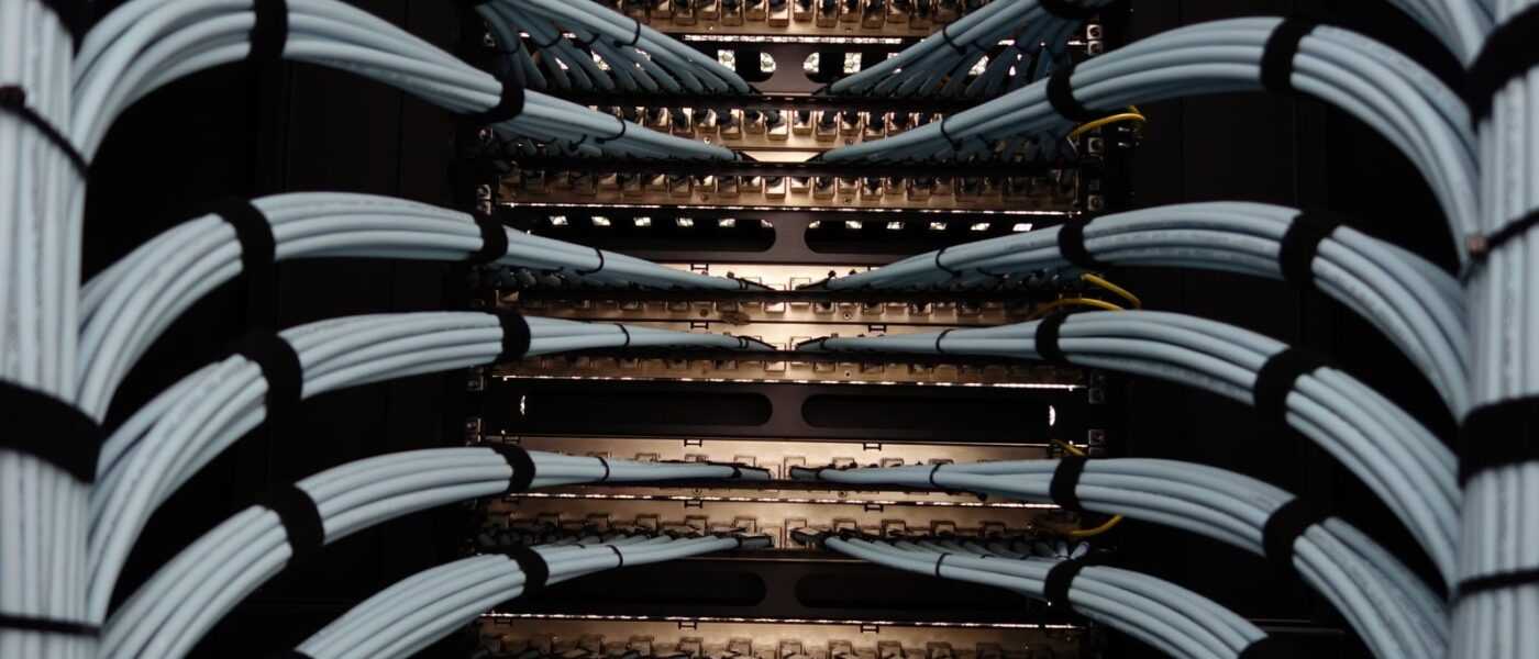 Organized network server cables for efficient data management.