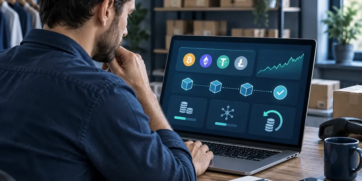 Przedsiębiorca analizujący zasady płatności kryptowalutowych w sklepie internetowym