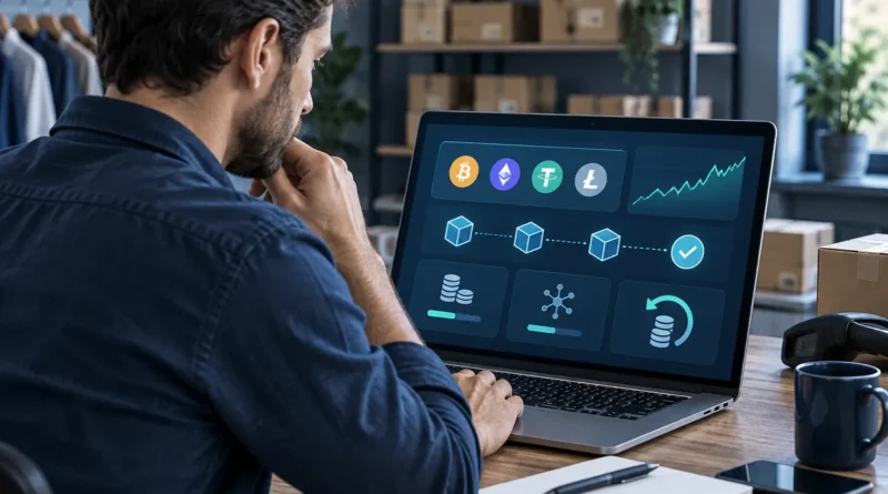 Płatności kryptowalutowe w firmie: jak jasno informować o kursie, zwrotach i ryzyku Przedsiębiorca analizujący zasady płatności kryptowalutowych w sklepie internetowym